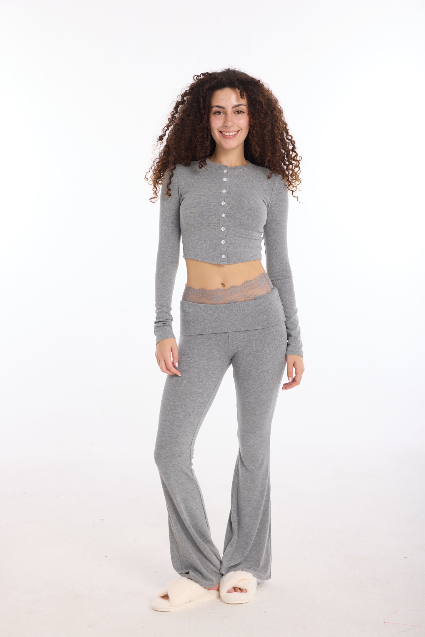 Liora Lace Trim Lounge Set — Ash Mist