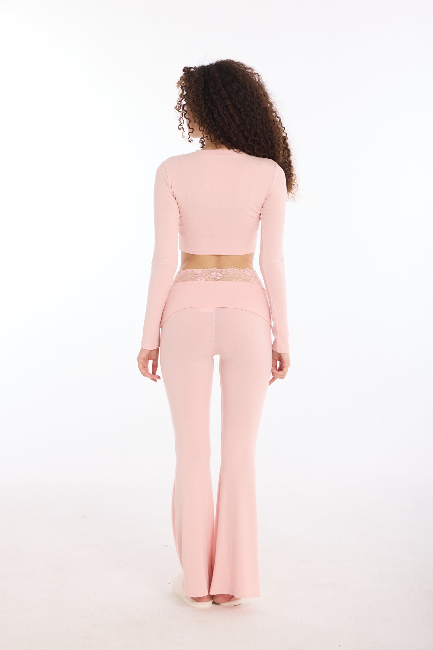 Liora Lace Trim Lounge Set — Soft Blush