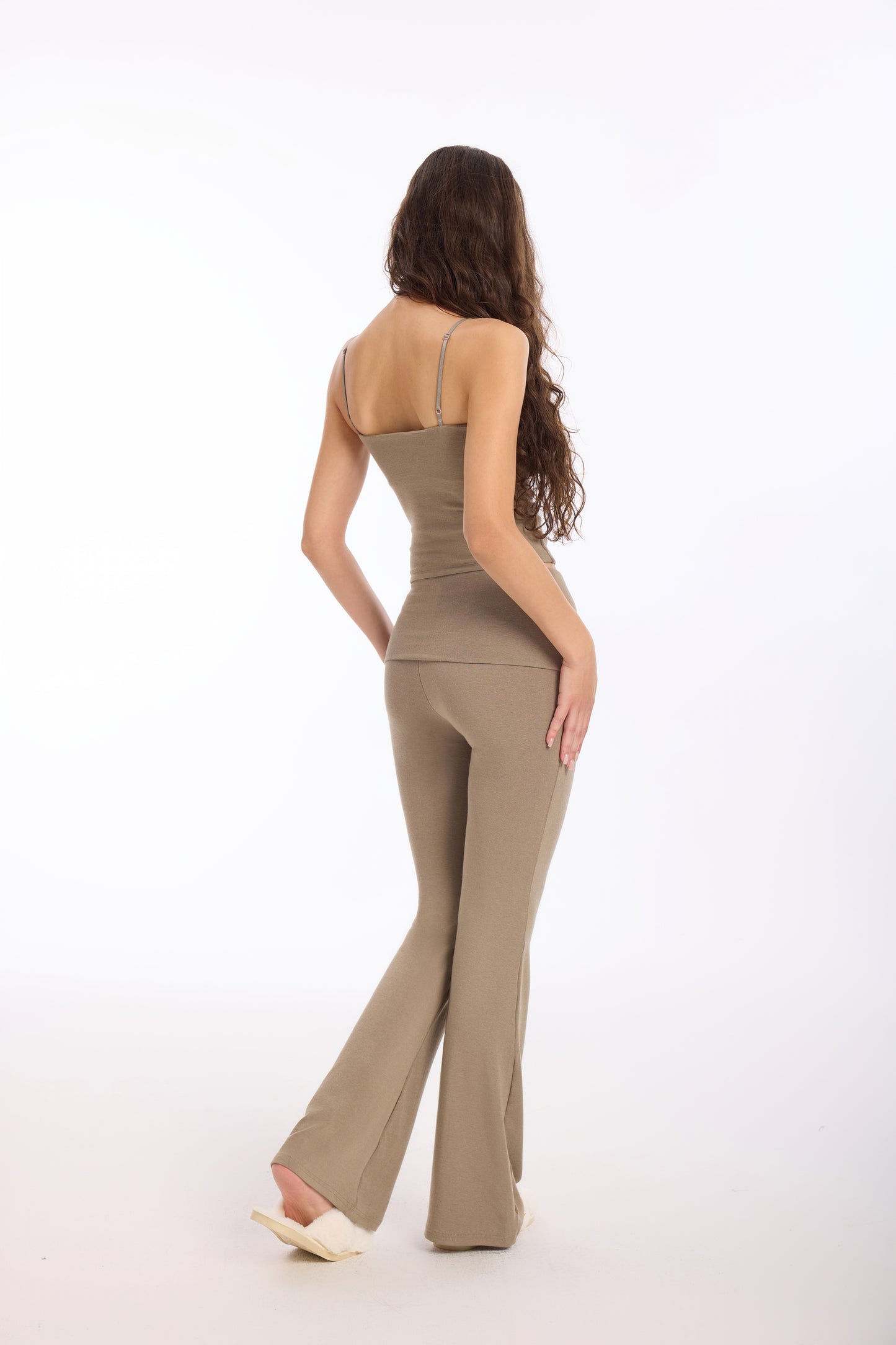 Amara 100% Cotton Rib Flare Pants — Latte Beige