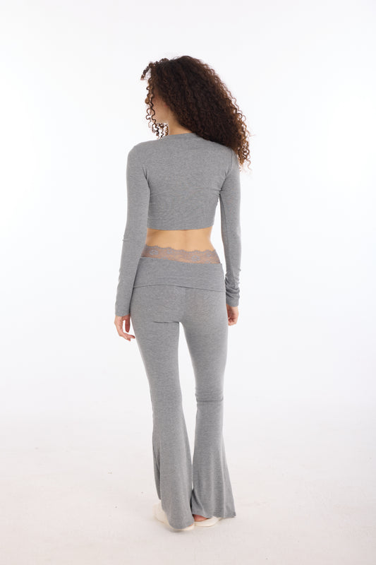 Liora Lace Trim Lounge Set — Ash Mist