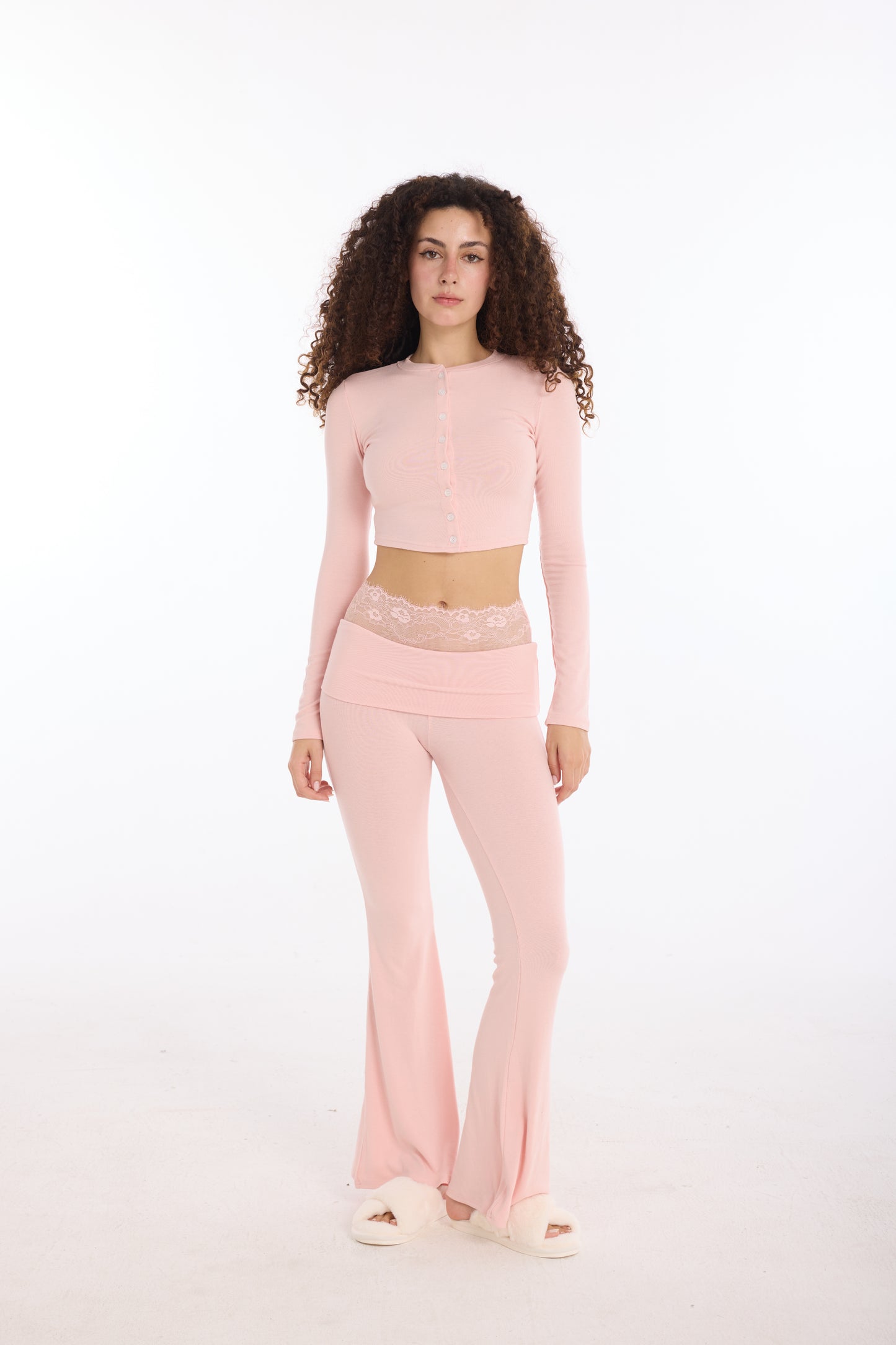 Liora Lace Trim Lounge Set — Soft Blush