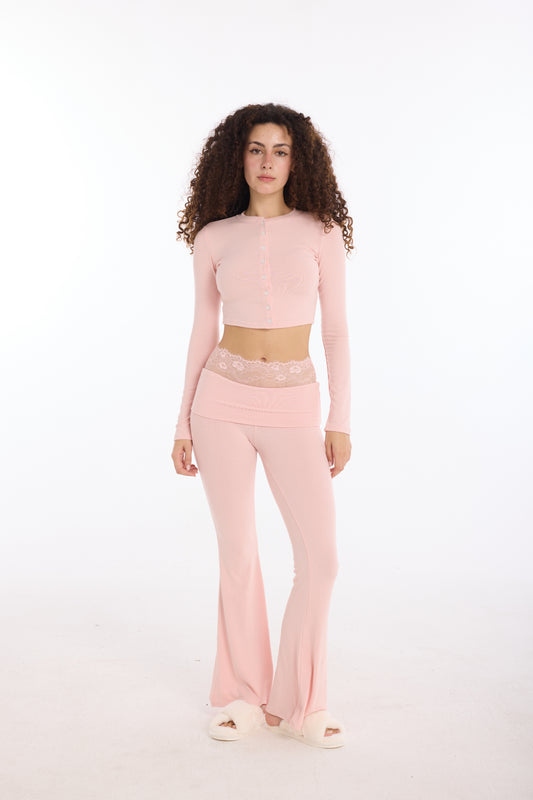 Liora Lace Trim Lounge Set — Soft Blush