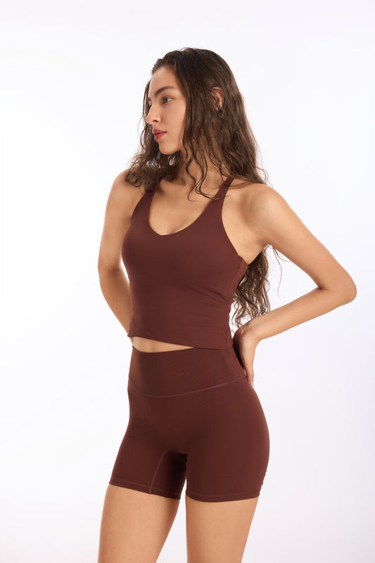 Aris Cross-Back Recycled Fabric Tank Top - Chestnut