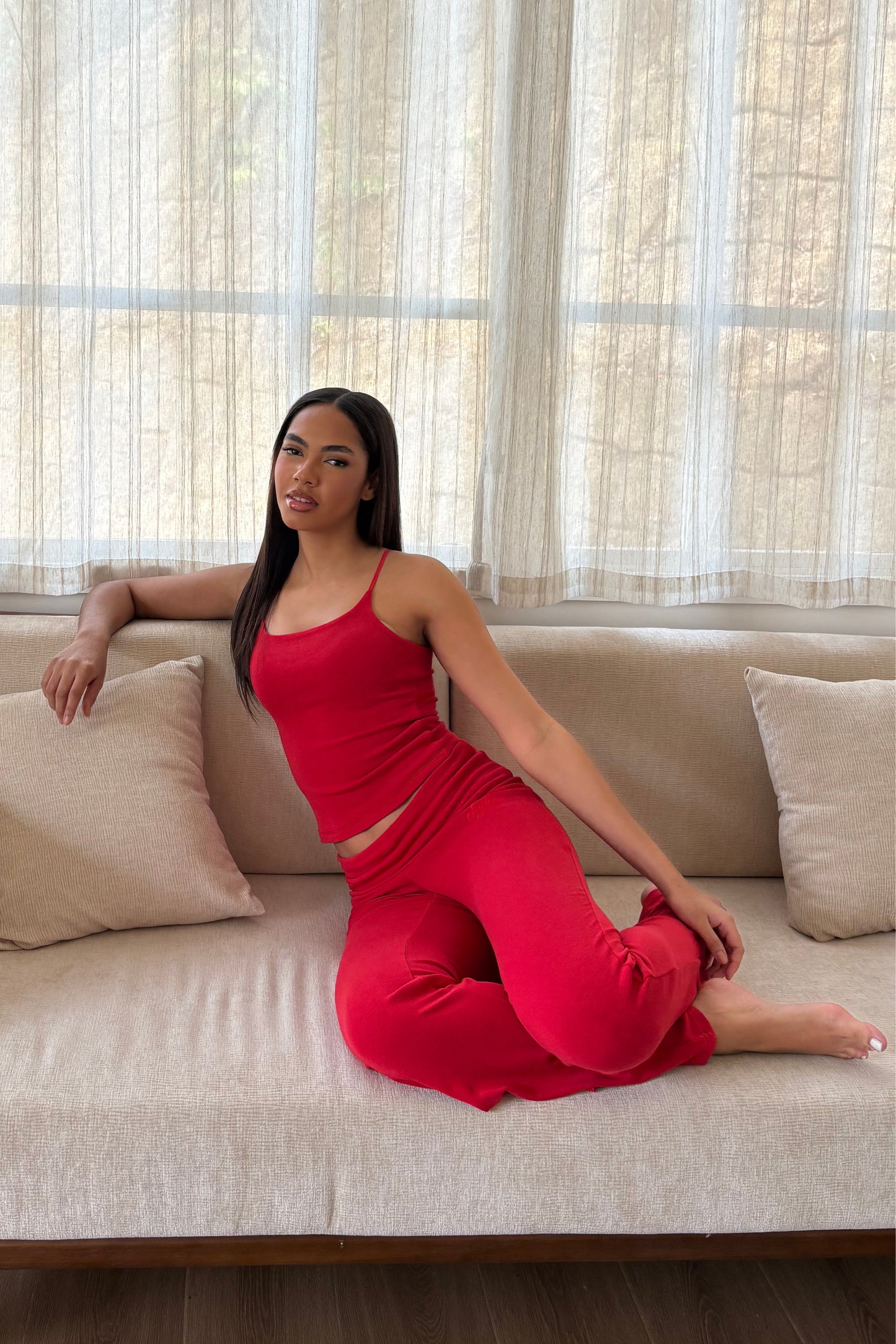 Amara 100% Cotton Rib Tank Top — Rouge Red