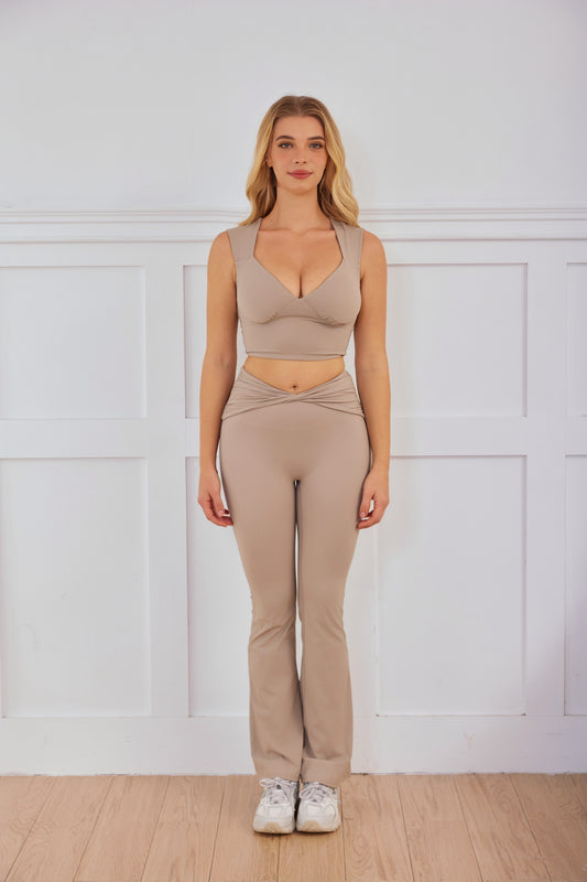 Haute Sculpt High-Rise Flare Leggings — Taupe